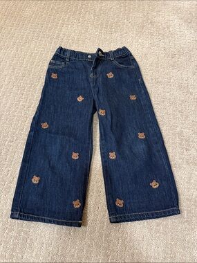 Zara Navy Blue Denim Jeans with Bear Embroidery